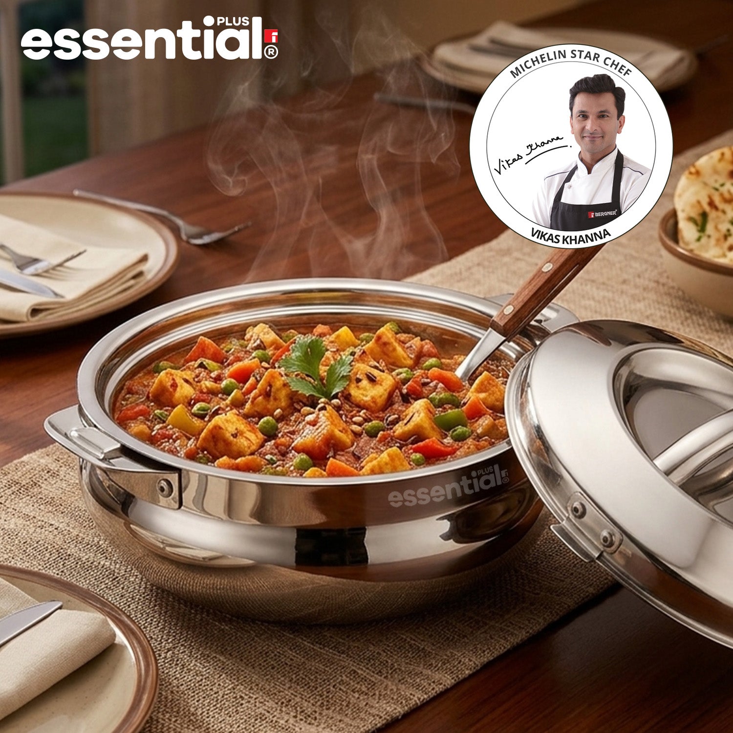 Essential Plus Stainless Steel Belly Shape Hot Pot (Roti Casserole) 2000ml