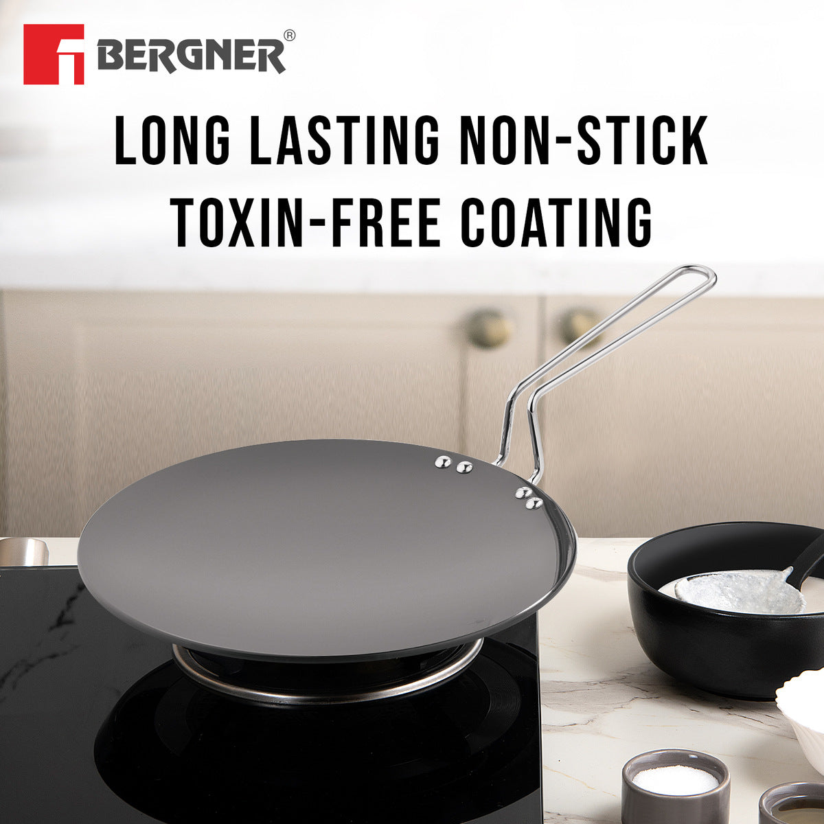 ArtisanForge Hard Anodised Roti Tawa, Metal Kitchen Tool Friendly - Gas Stove Compatible