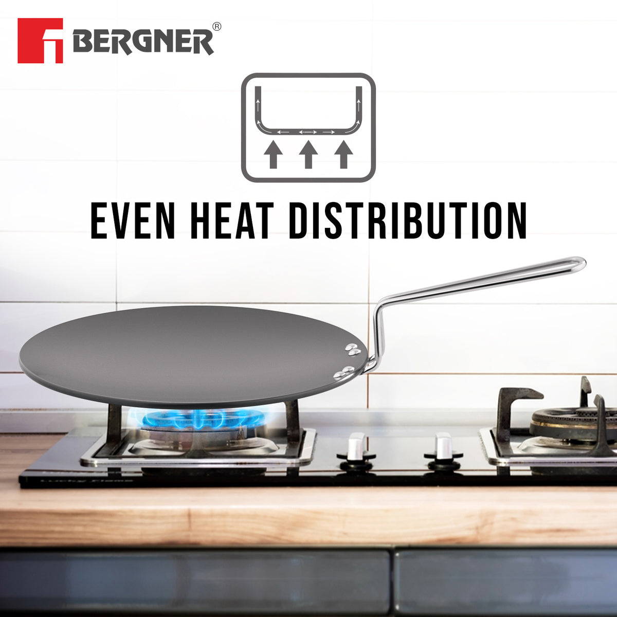 ArtisanForge Hard Anodised Roti Tawa, Metal Kitchen Tool Friendly - Gas Stove Compatible