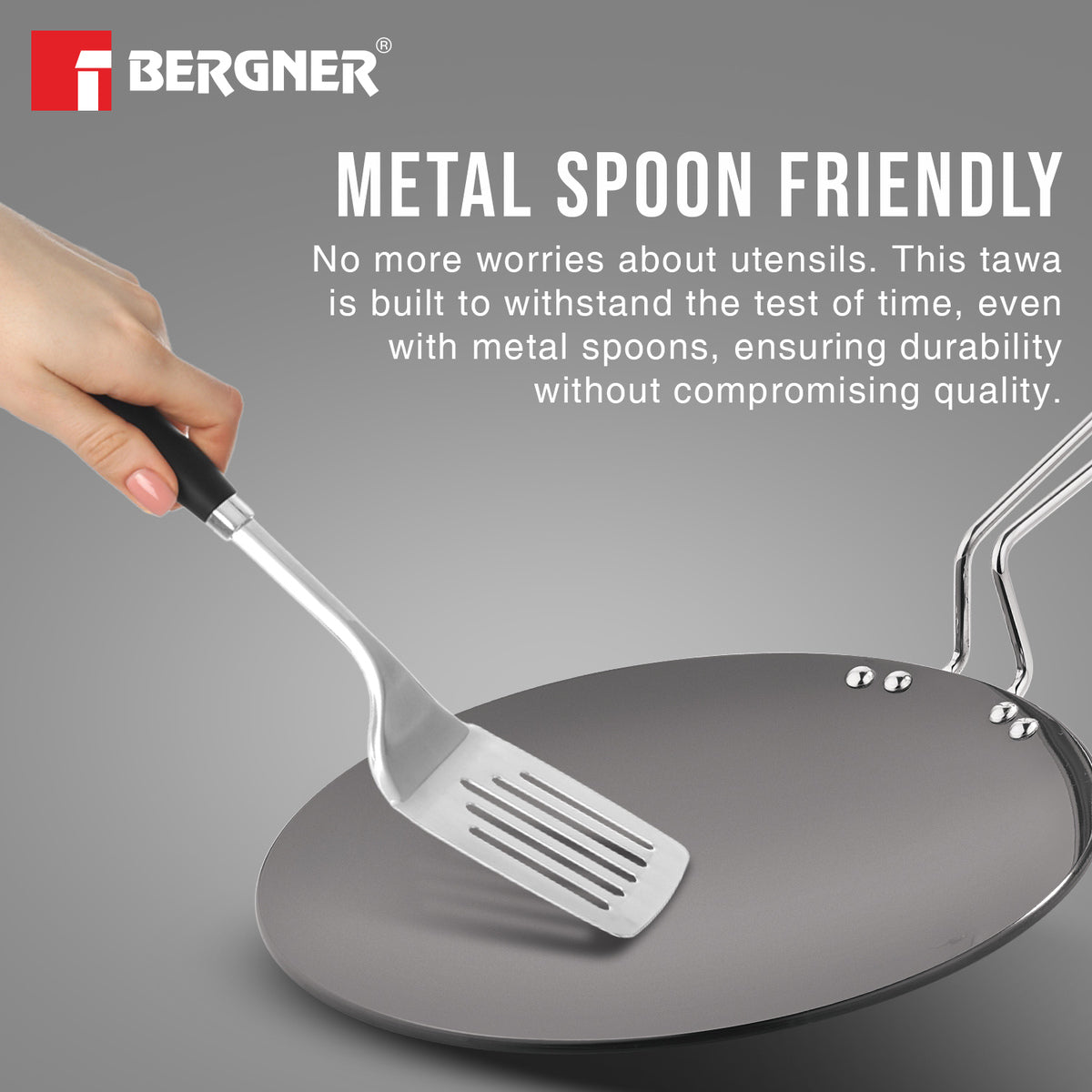 ArtisanForge Hard Anodised Roti Tawa, Metal Kitchen Tool Friendly - Gas Stove Compatible