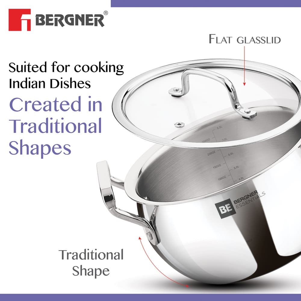 BE Essentials TriPly Stainless Steel Rice Handi 28cm (8.5L) - Induction Bottom