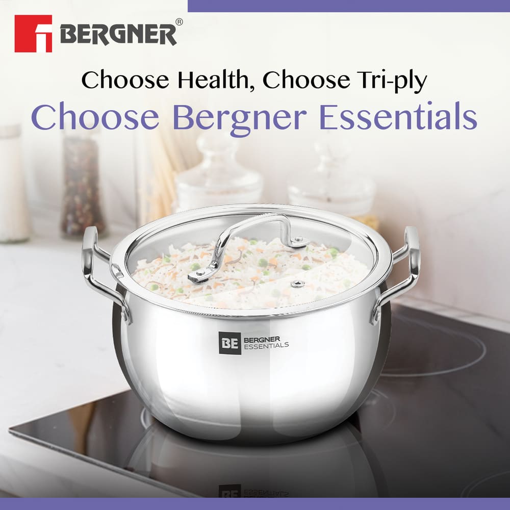 BE Essentials TriPly Stainless Steel Rice Handi 28cm (8.5L) - Induction Bottom