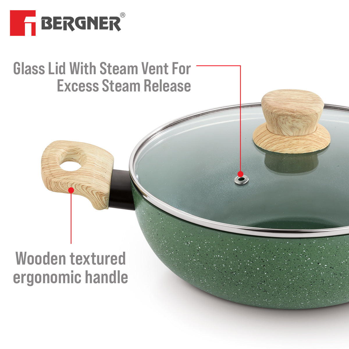 Greenfield Non-Stick 3 Pcs Cookware Set - Induction Bottom