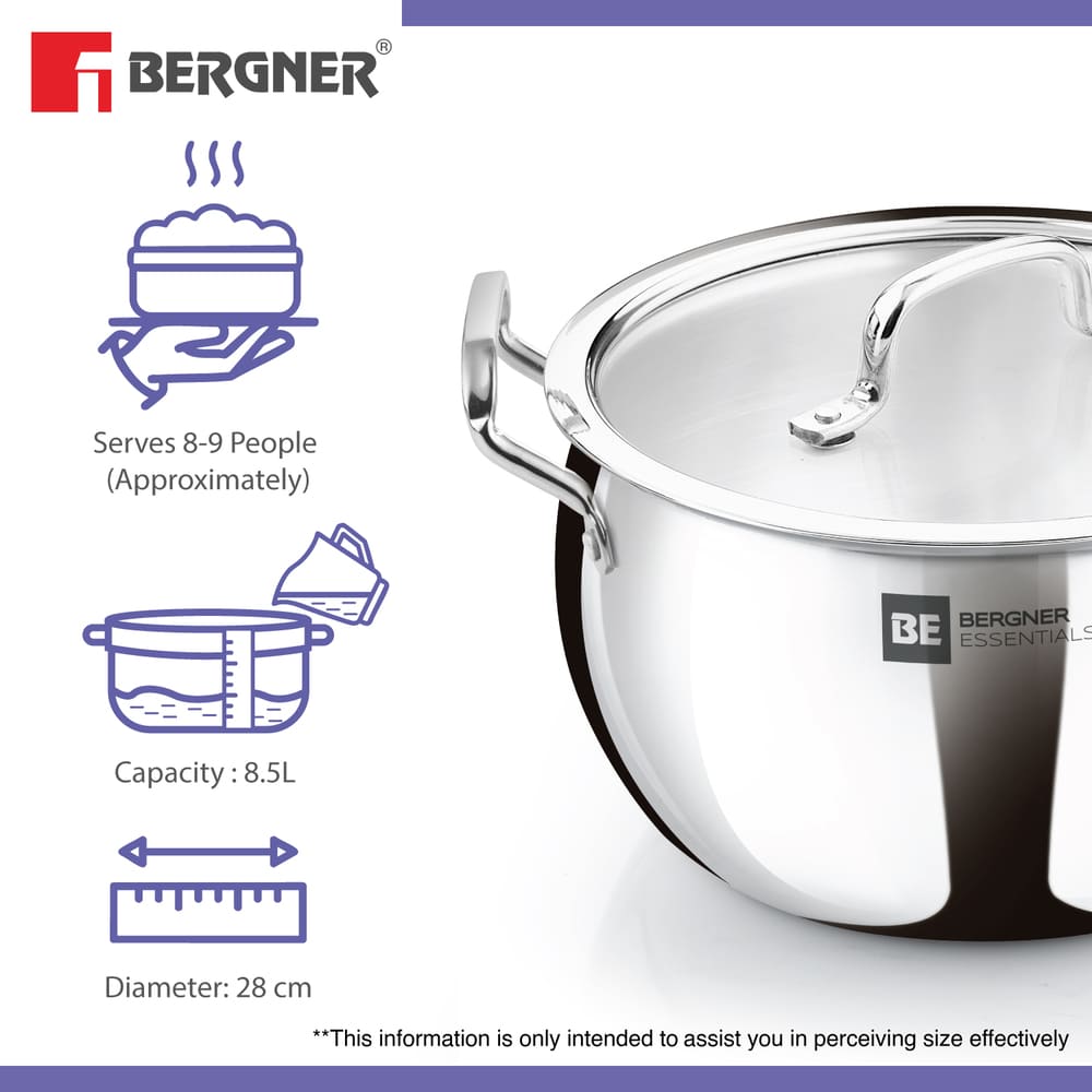 BE Essentials TriPly Stainless Steel Rice Handi 28cm (8.5L) - Induction Bottom