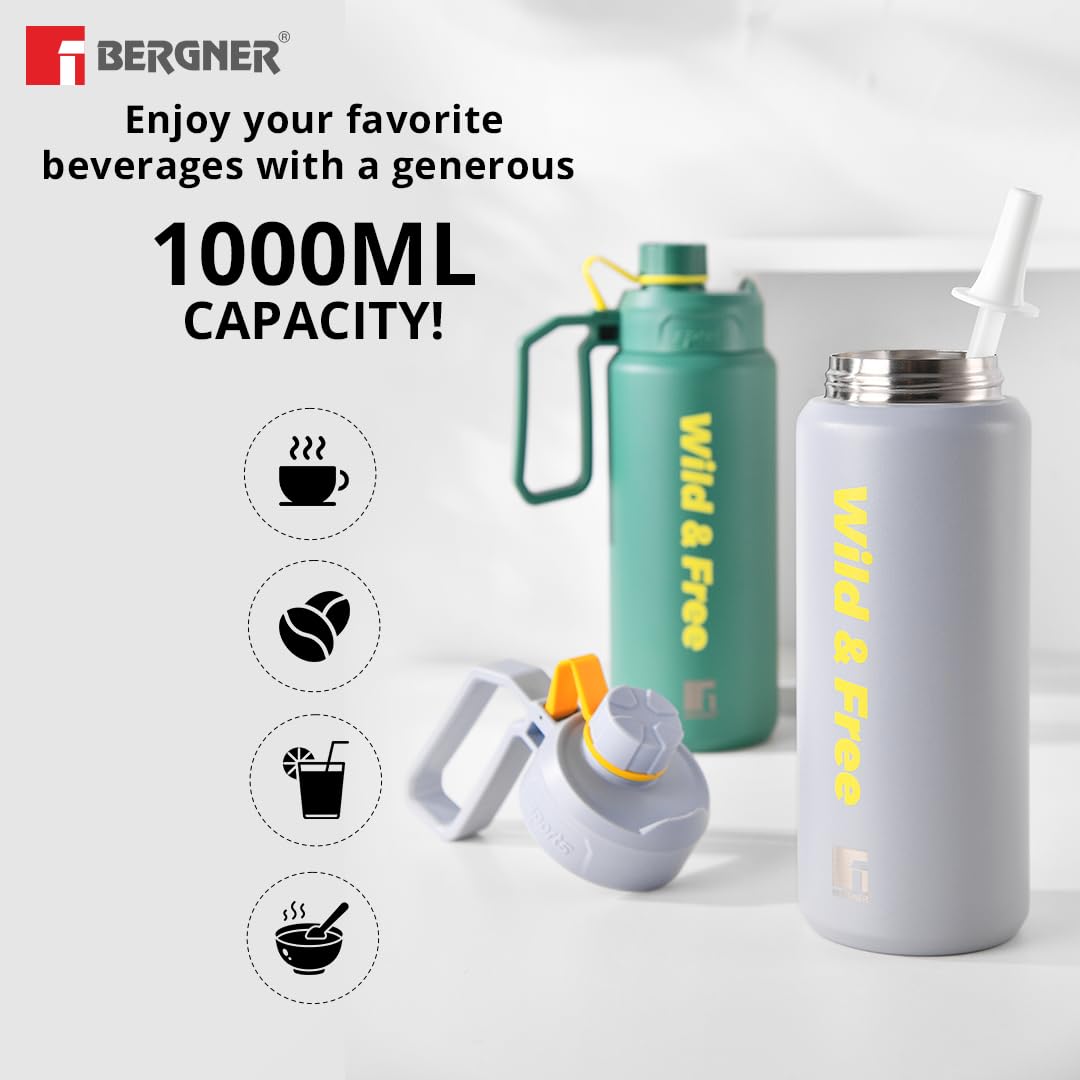 Walking Pathfinder Thermosteel Hot and Cold Bottle, 1000 ml Flask - Grey