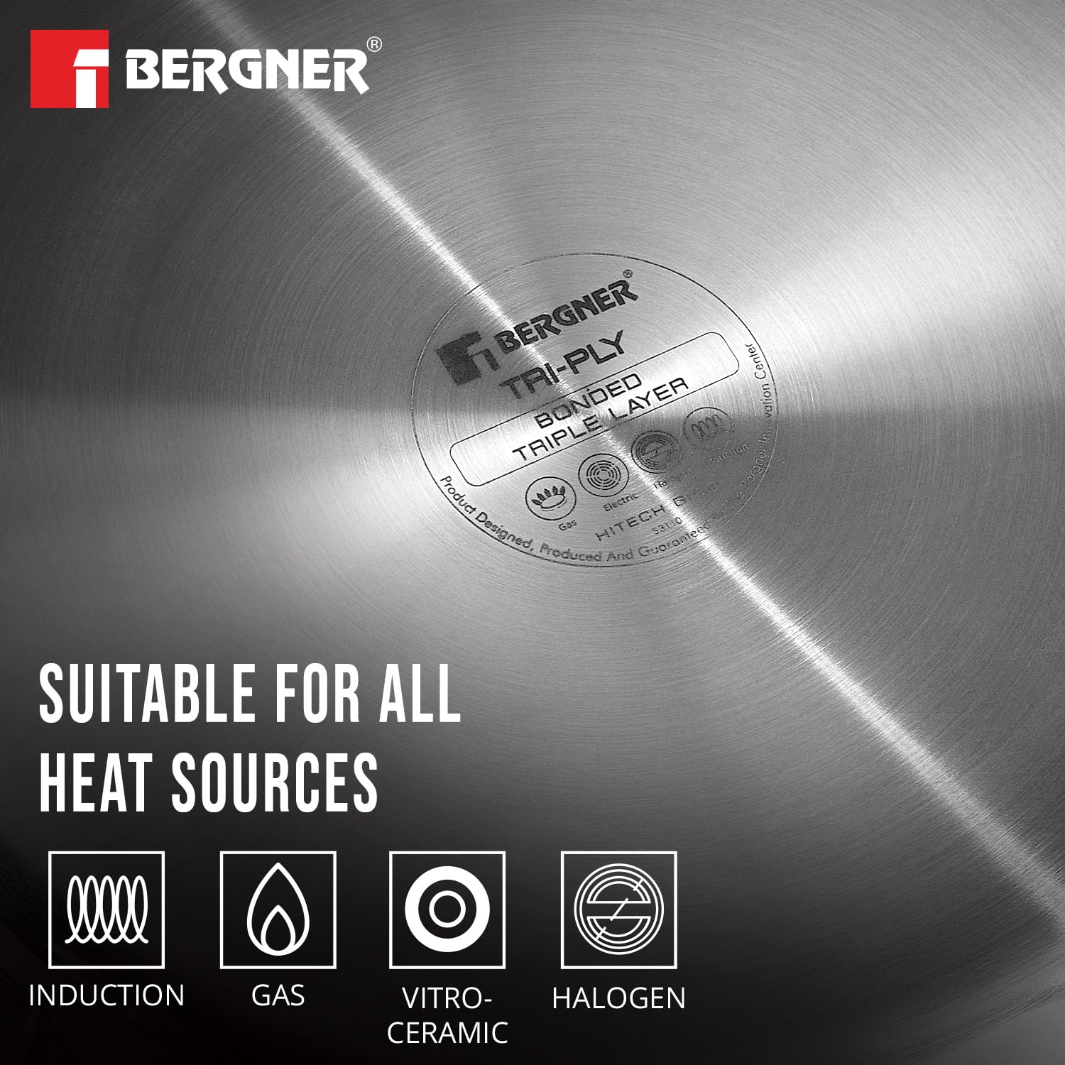 Bergner Hi-Tech TriPly Stainless Steel Non-Stick Serving Pan with Glass Lid Induction Bottom