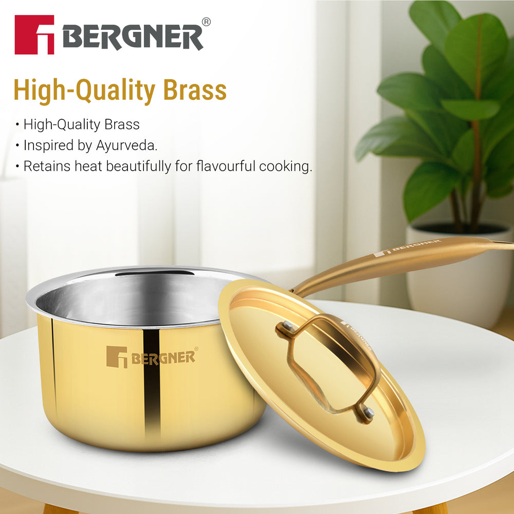 Bergner Peetlam Saucepan with Lid 16cm/1.6L, Traditional, Tin/Kalai Coated Brass