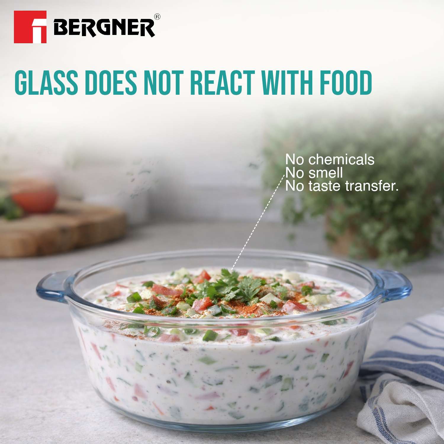 Ambiento Borosilicate Glass Casserole With Lid 1L