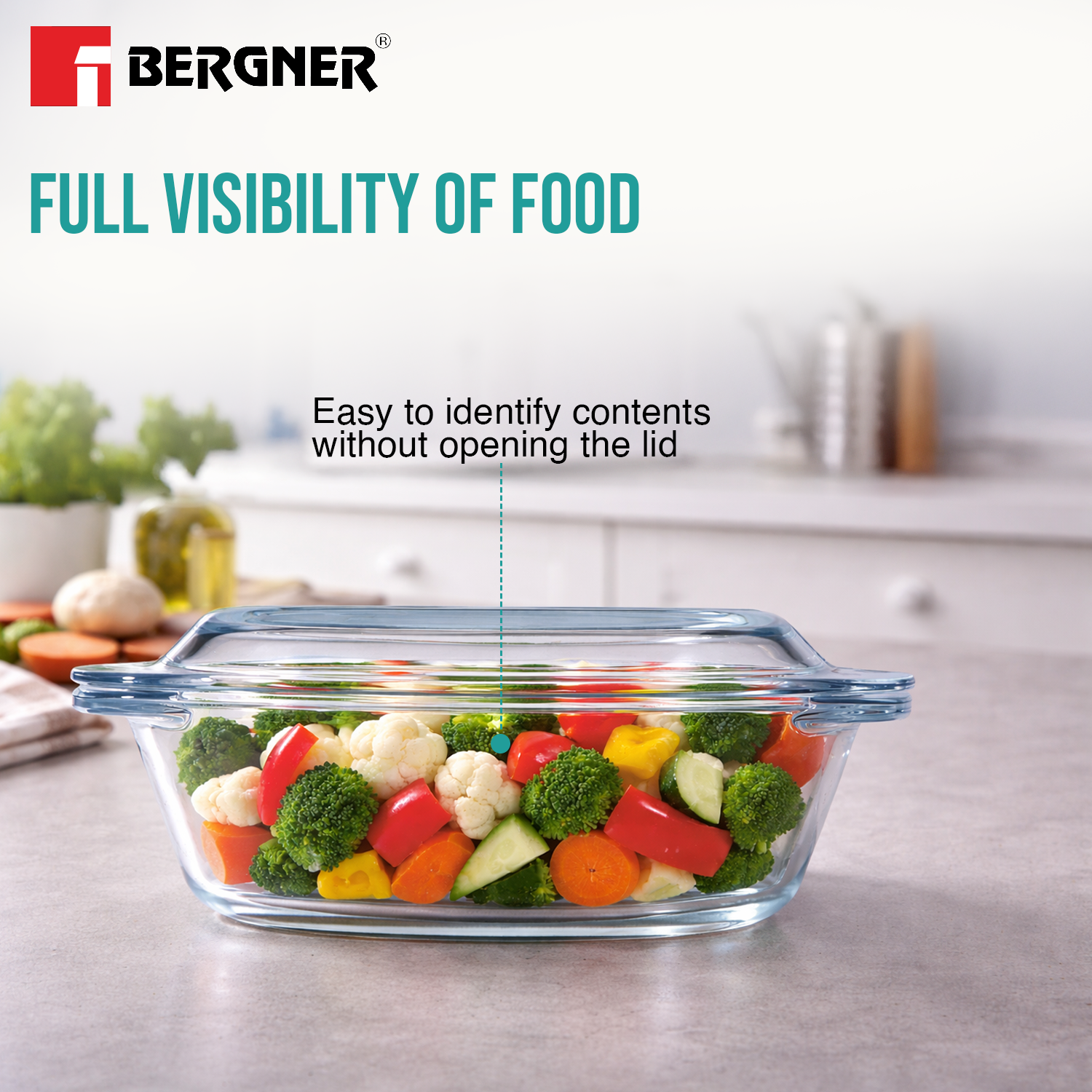 Ambiento Borosilicate Glass Casserole With Lid 1L