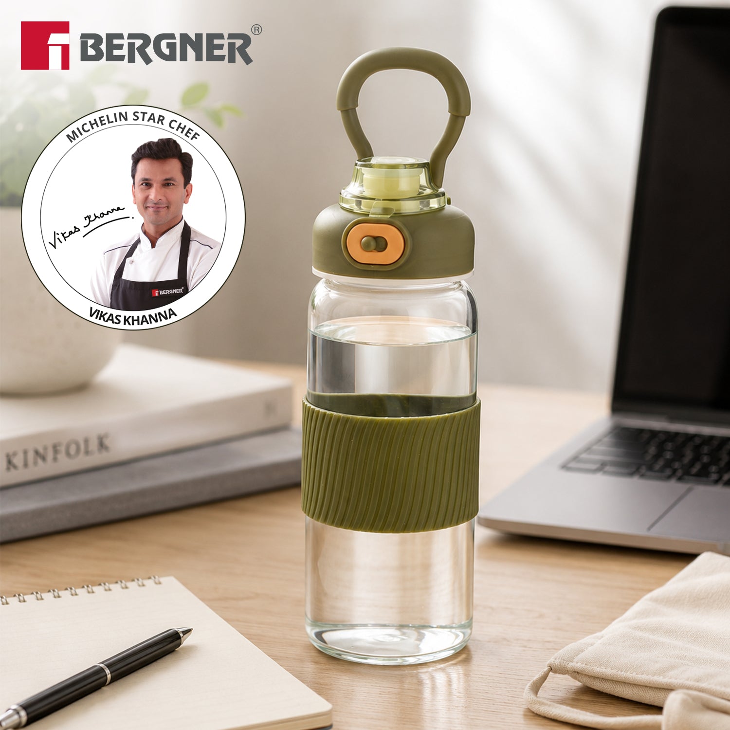 Borosilicate Glass Water Bottle (600ml), Leakproof