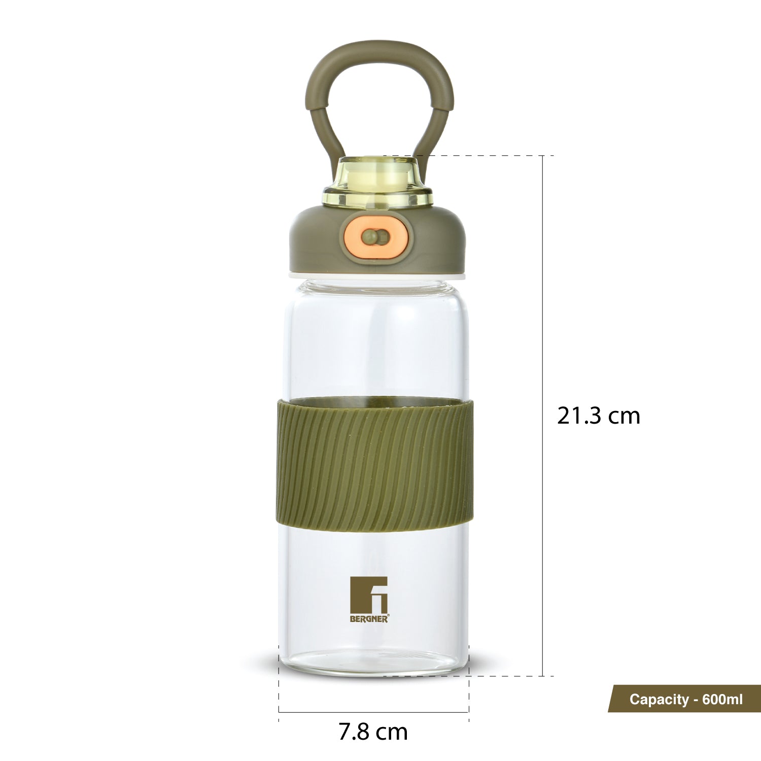 Borosilicate Glass Water Bottle (600ml), Leakproof