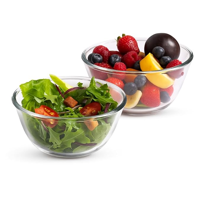 Ambiento Borosilicate Glass Salad Bowl Set 2pcs - 1L & 1.6L