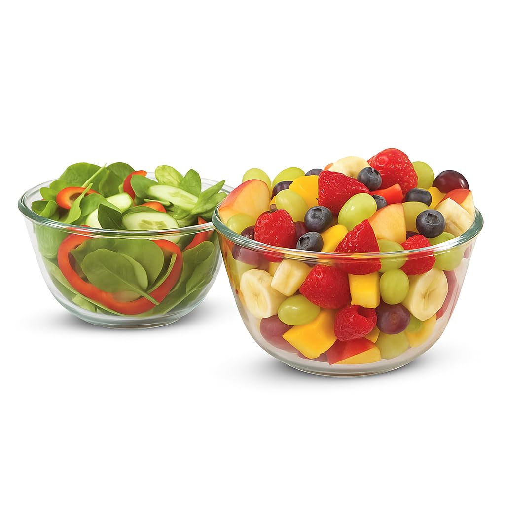 Ambiento Borosilicate Glass Salad Bowl Set 2pcs - 1.3L & 2.5L
