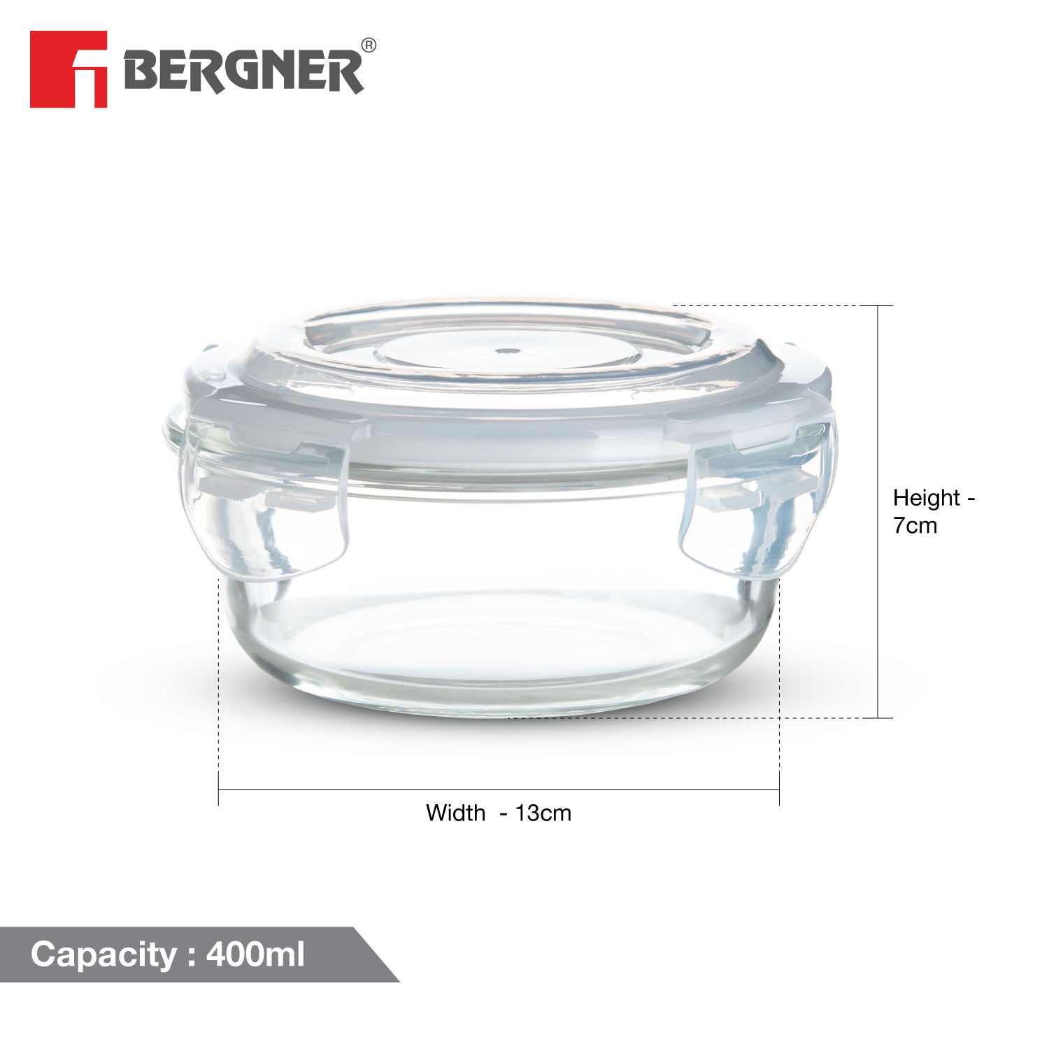 Borosilicate Glass Side Lock Storage Round Container - 400ml