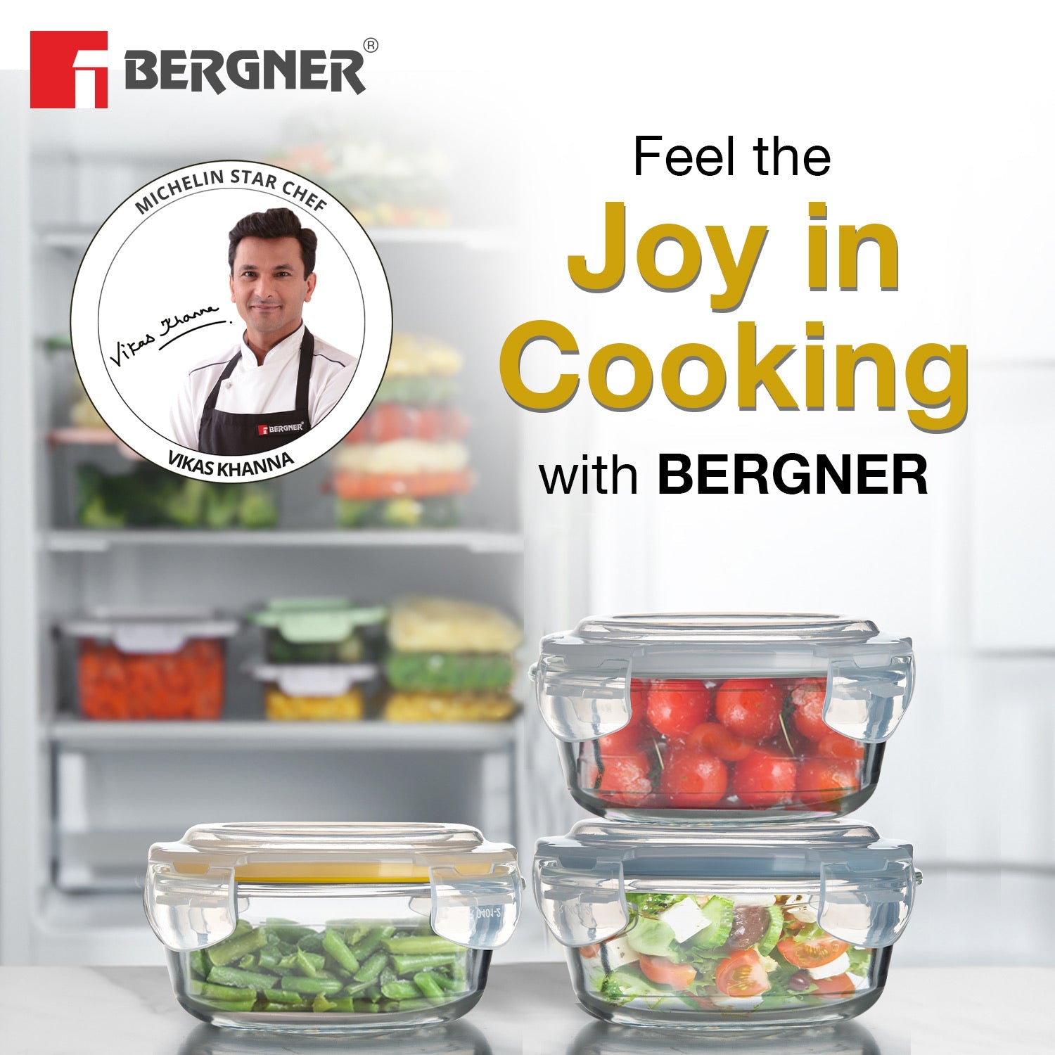 Borosilicate Glass Side Lock Storage Round Container - 400ml