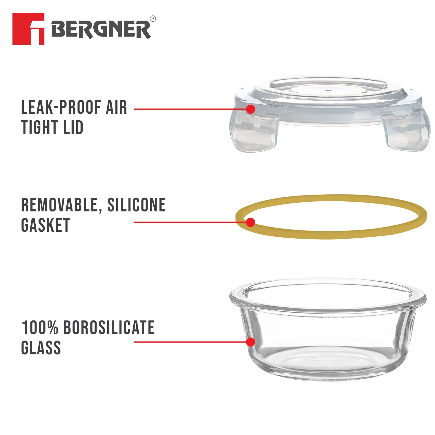 Borosilicate Glass Side Lock Storage Round Container - 400ml