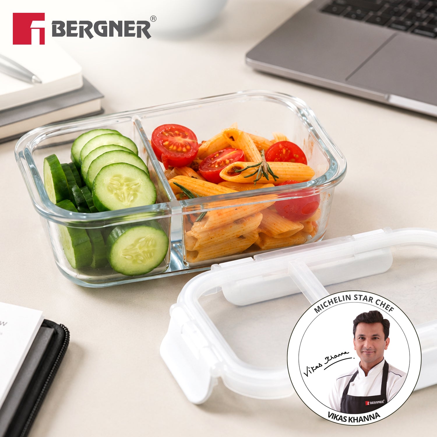 Borosilicate Glass Food Container/Lunch Box 580ml with two Compartment