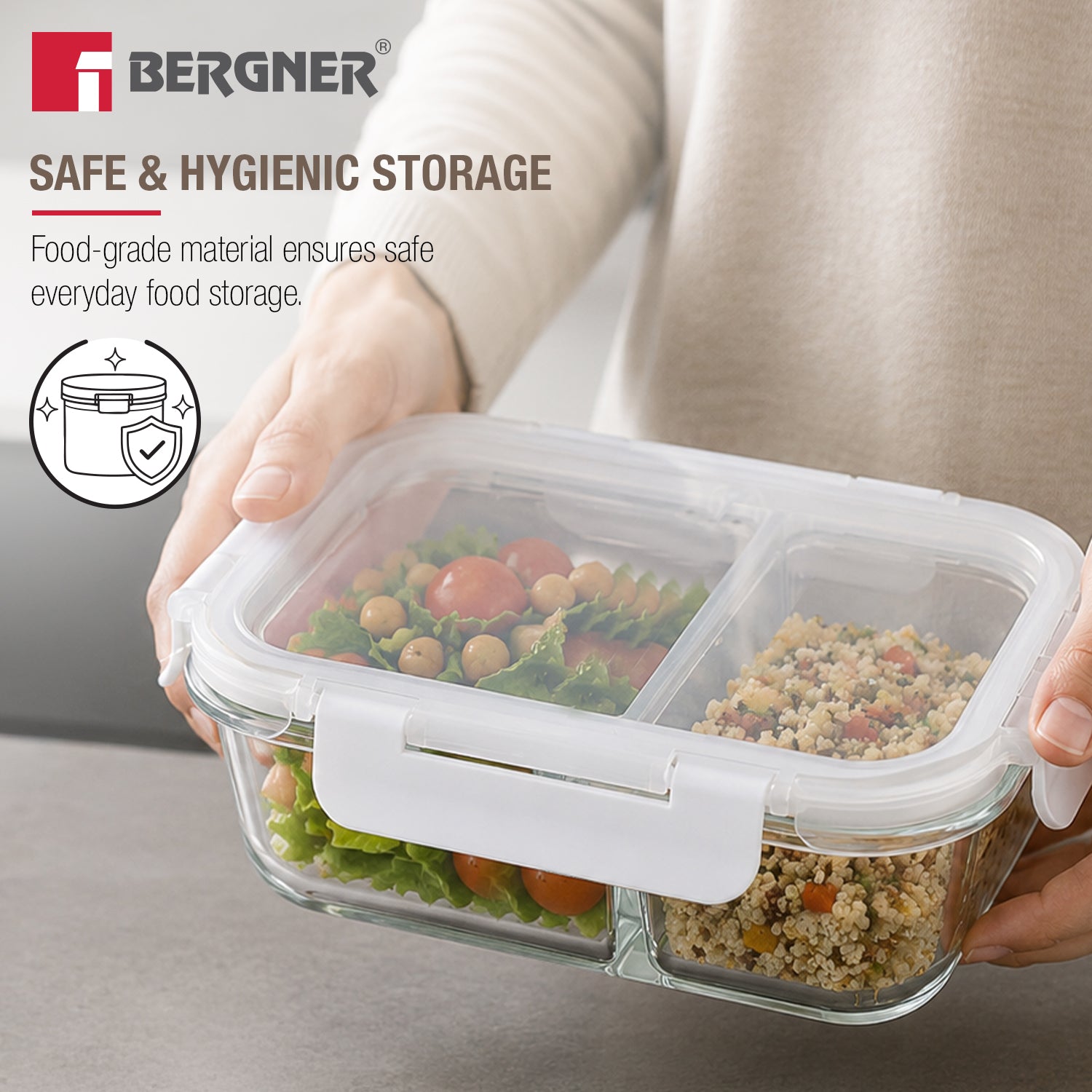 Borosilicate Glass Food Container/Lunch Box 580ml with two Compartment