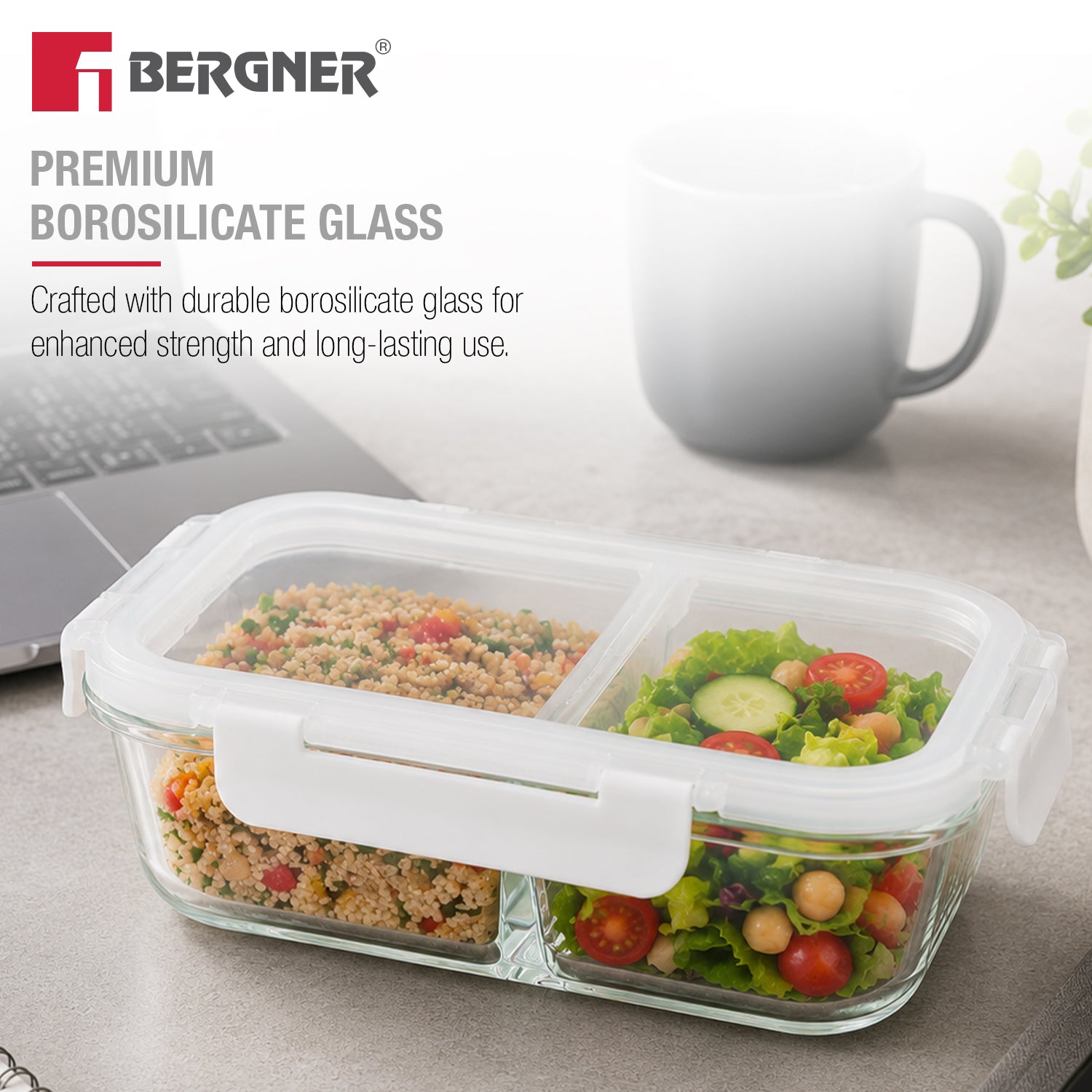 Borosilicate Glass Food Container/Lunch Box 980ml with two Compartment