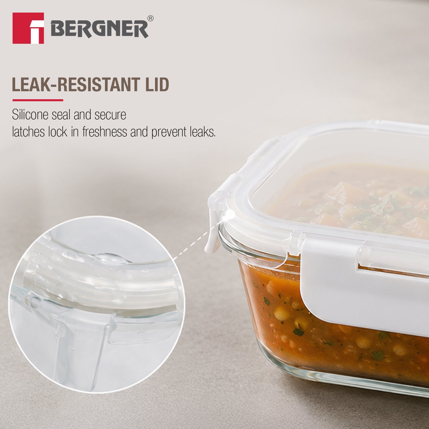 Borosilicate Glass Food Container/Lunch Box 980ml with two Compartment