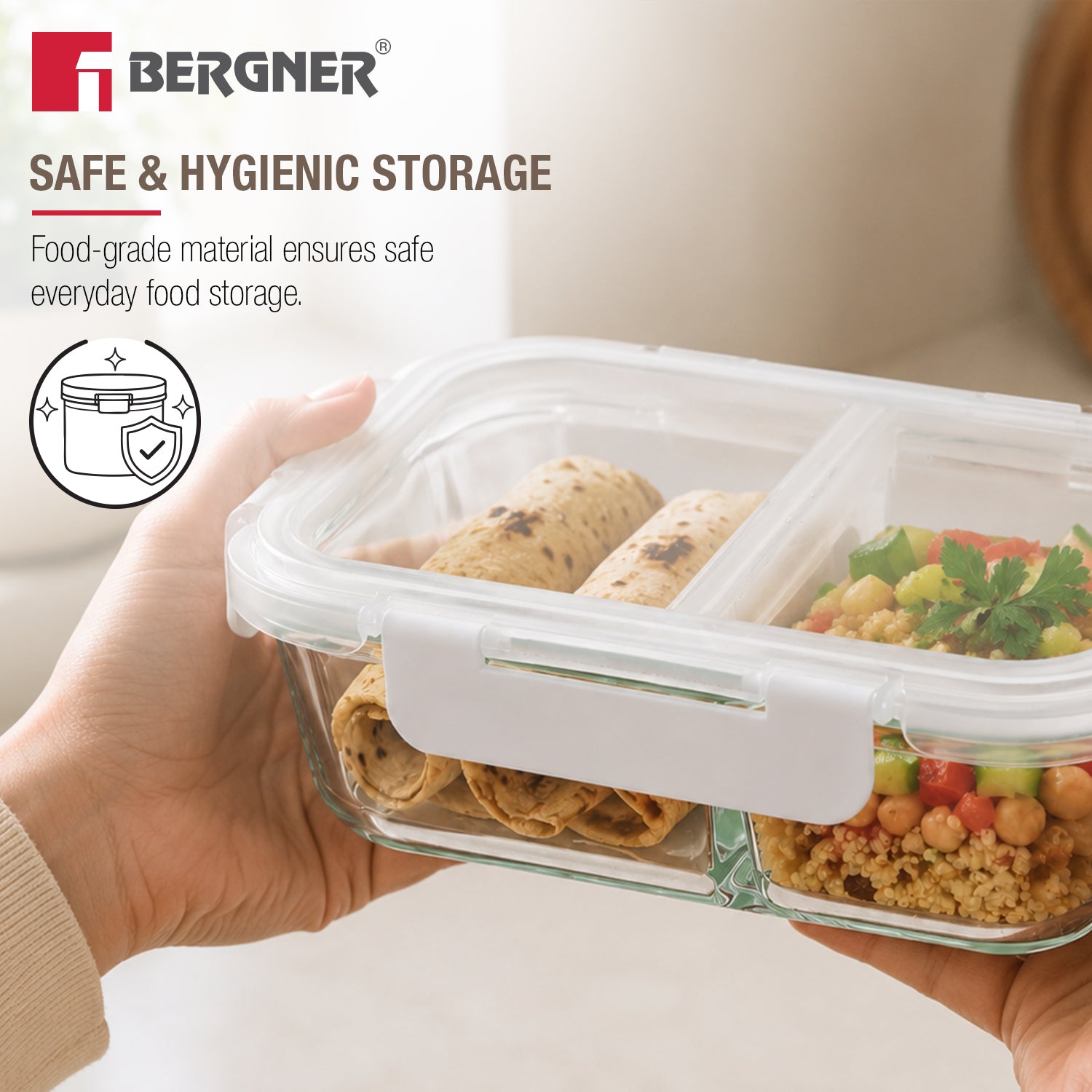 Borosilicate Glass Food Container/Lunch Box 980ml with two Compartment