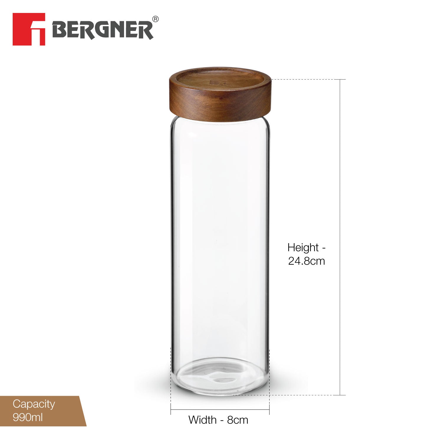 Acadia Borosilicate Glass Jar with Solid Wood Lid, Airtight Multipurpose Container