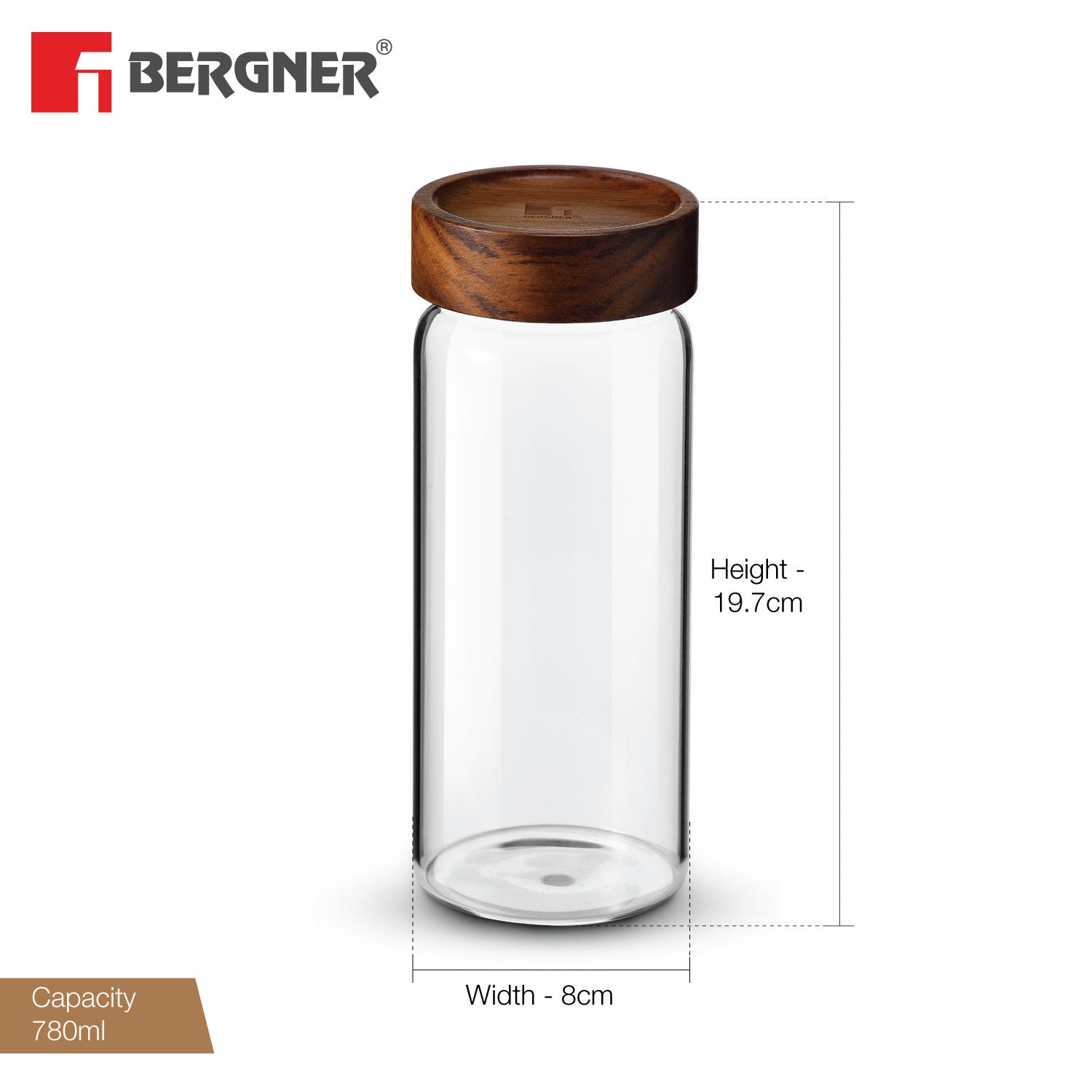 Acadia Borosilicate Glass Jar with Solid Wood Lid, Airtight Multipurpose Container for Kitchen