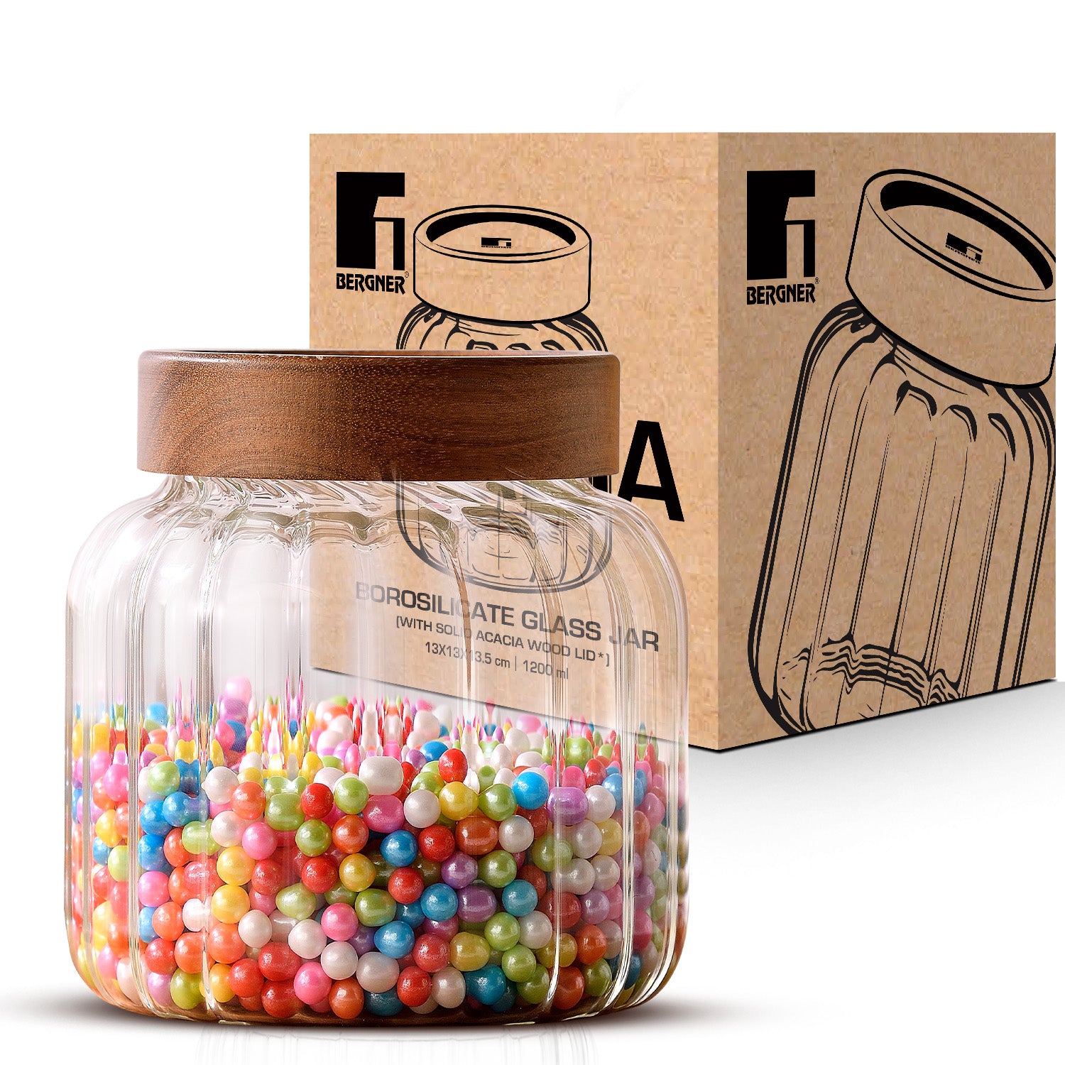 Acadia Borosiliate Stripe Design Glass Jar (1300ml)
