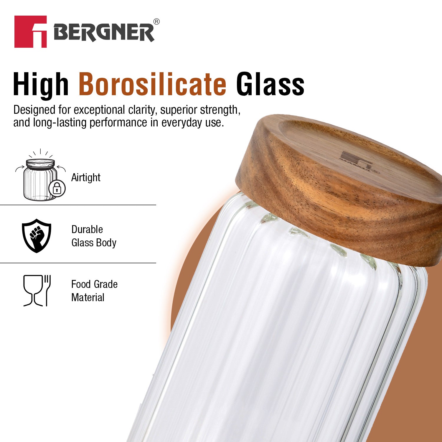 Acadia Borosiliate Stripe Design Glass Jar (550ml)
