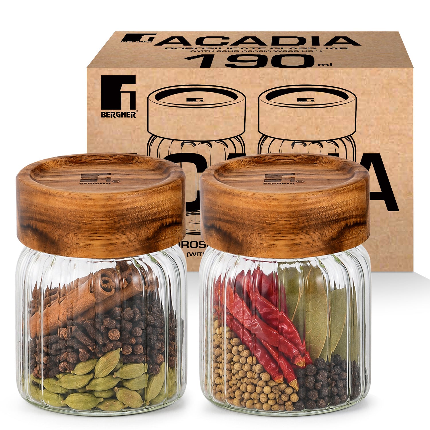 Acadia Borosiliate Stripe Design Glass Jar (190ml) - 2Pcs