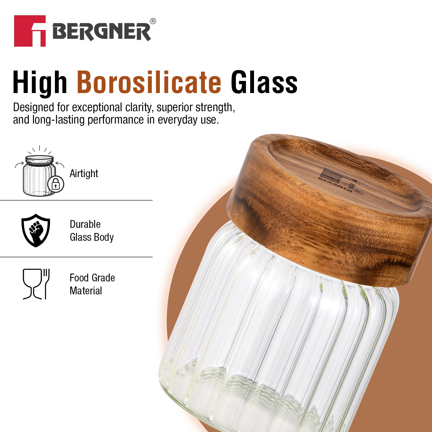Acadia Borosiliate Stripe Design Glass Jar (190ml) - 2Pcs