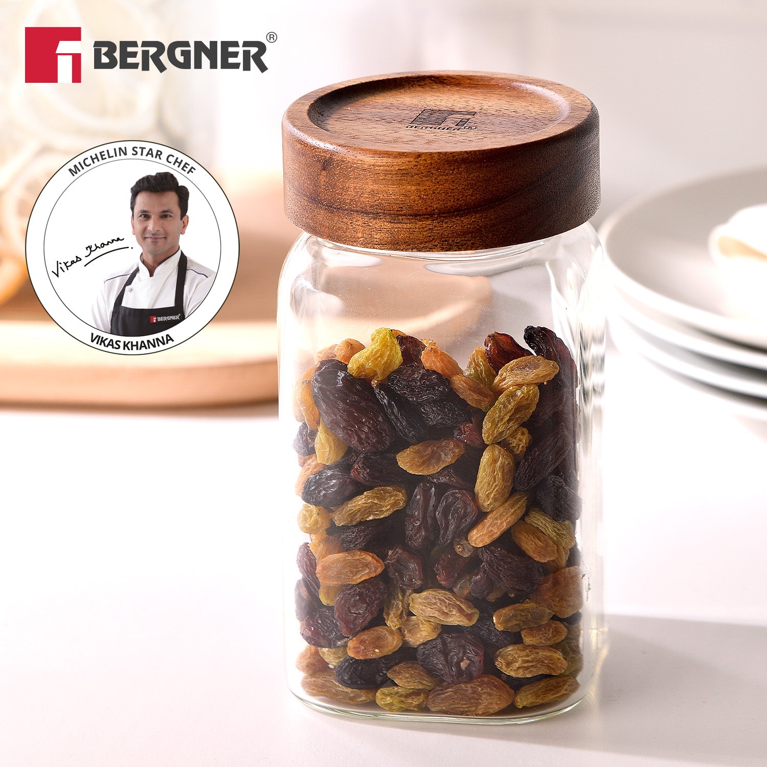 Acadia 600ml Square Borosilicate Glass Jar with Wooden Lid