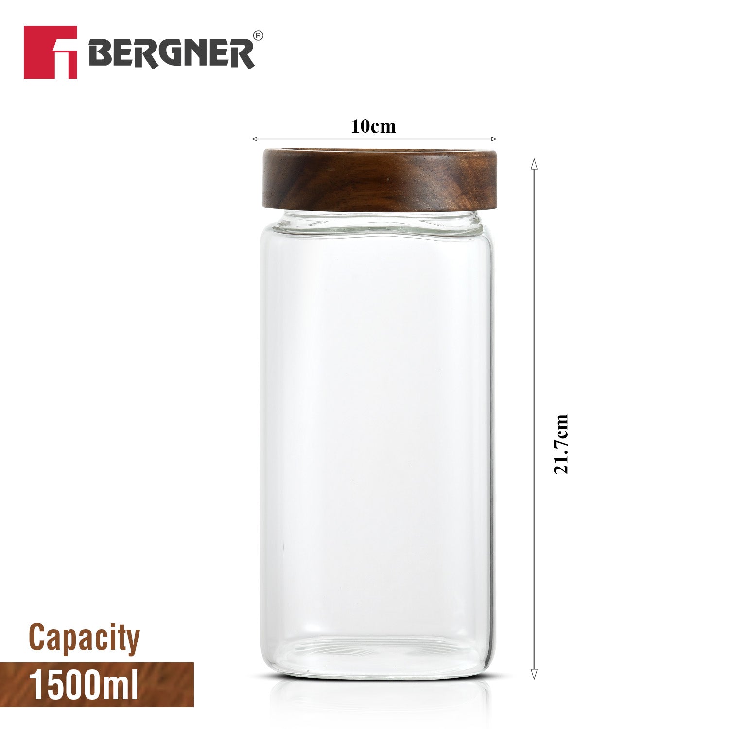 Acadia 1600ml Square Borosilicate Glass Jar with Wooden Lid