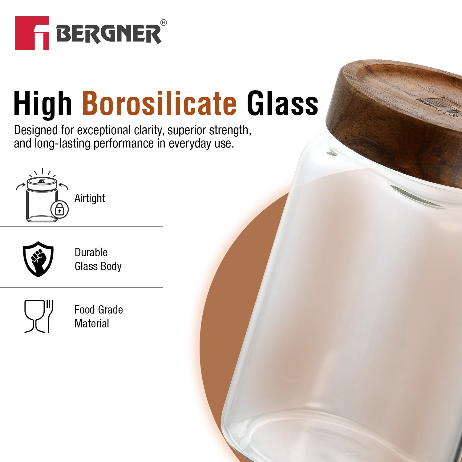 Acadia 1300ml Square Borosilicate Glass Jar with Wooden Lid