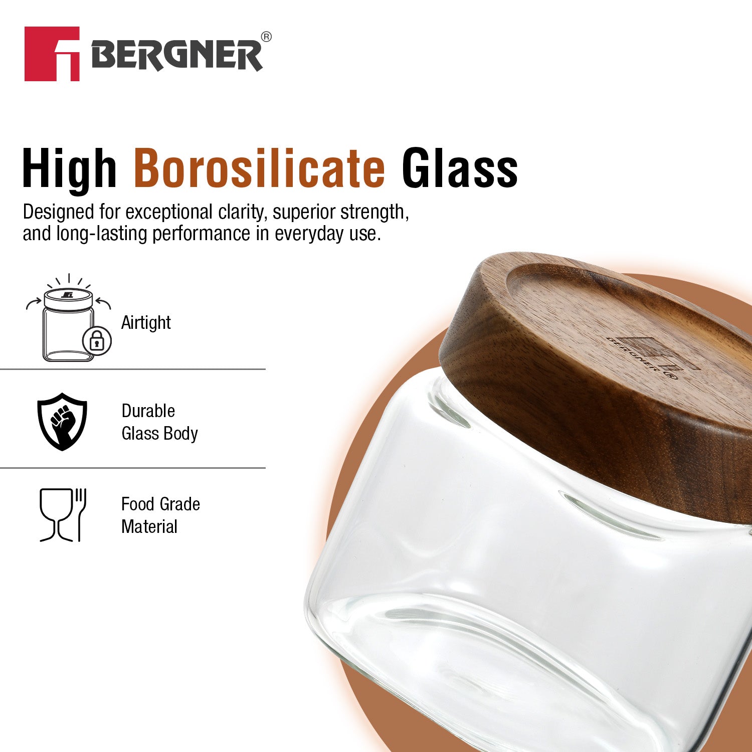 Acadia 2Pcs (600 ml each) Square Borosilicate Glass Jar with Lid