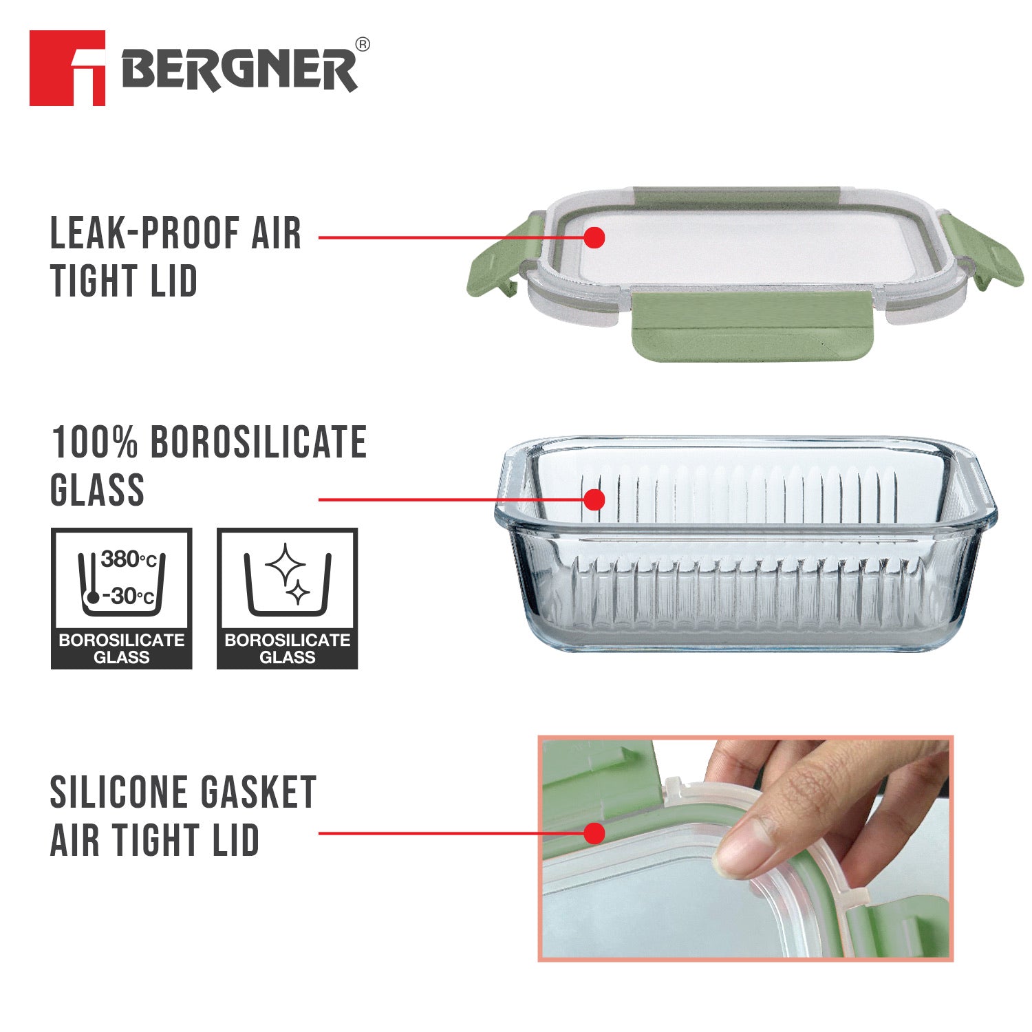 Smart Lock Borosilicate Glass Food Container, Air-Tight, Microwave and Oven Safe