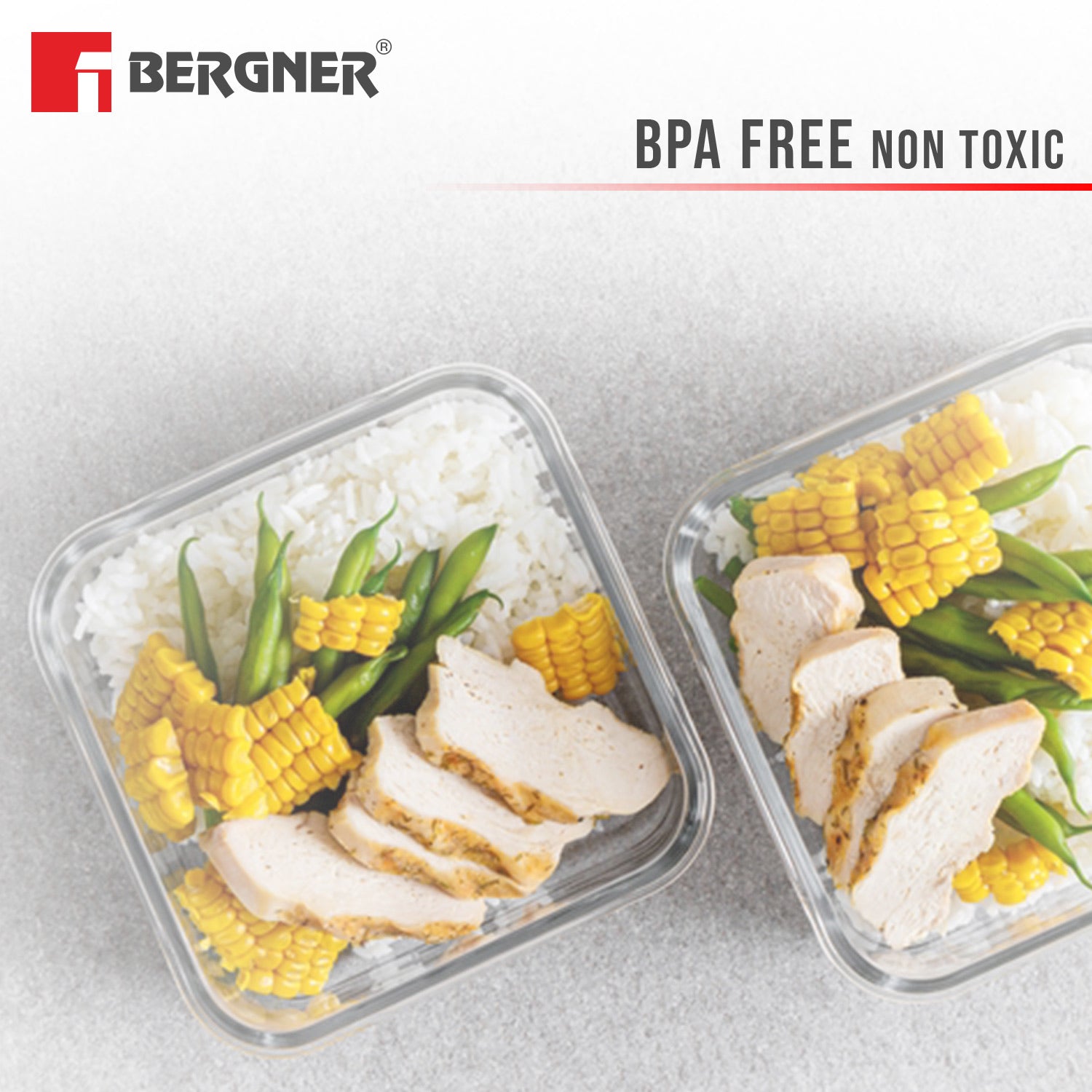 Bergner Smart Lock Borosilicate Glass Food Container, Air-Tight Lid with Locking Tab, Microwave and Oven Safe, Dishwasher Safe