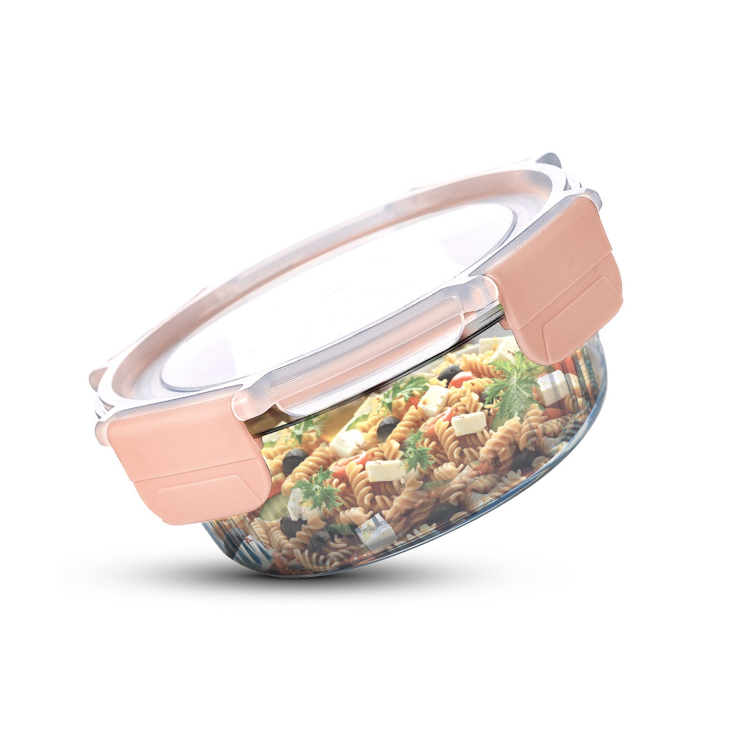 Bergner Smart Lock Borosilicate Glass Food Container, Air-Tight Lid with Locking Tab, Microwave and Oven Safe, Dishwasher Safe