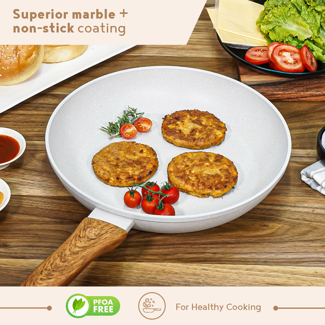 Bergner Naturally Forged Aluminum 28 cm Frypan with Non-Stick Marble Coating, Comes with Non-Woven Trivet - Induction Bottom