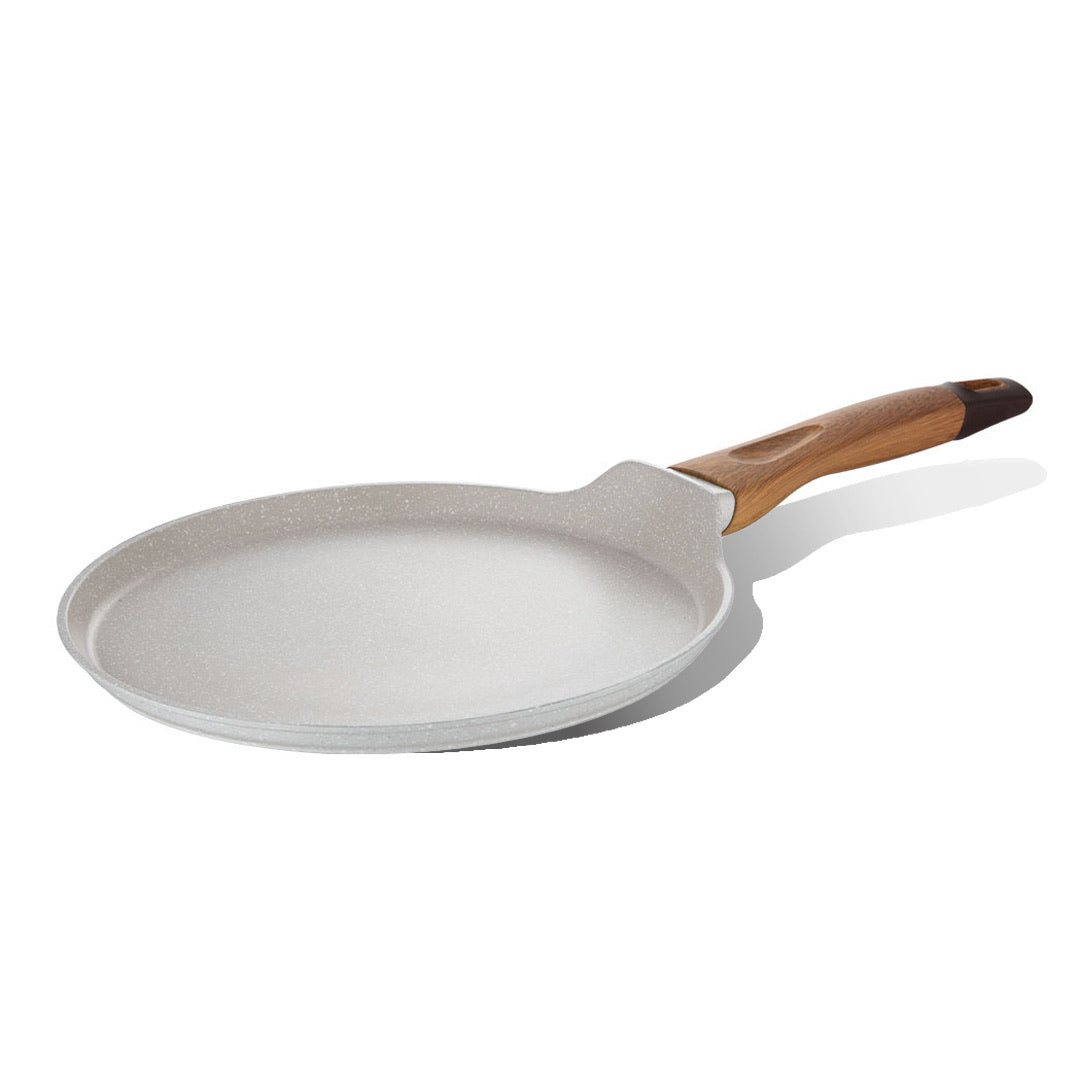 Bergner Naturally Forged Aluminum 26cm Tawa, Non-Stick Pancake Pan with Marble Coating, Comes with Non-Woven Trivet - Induction Bottom