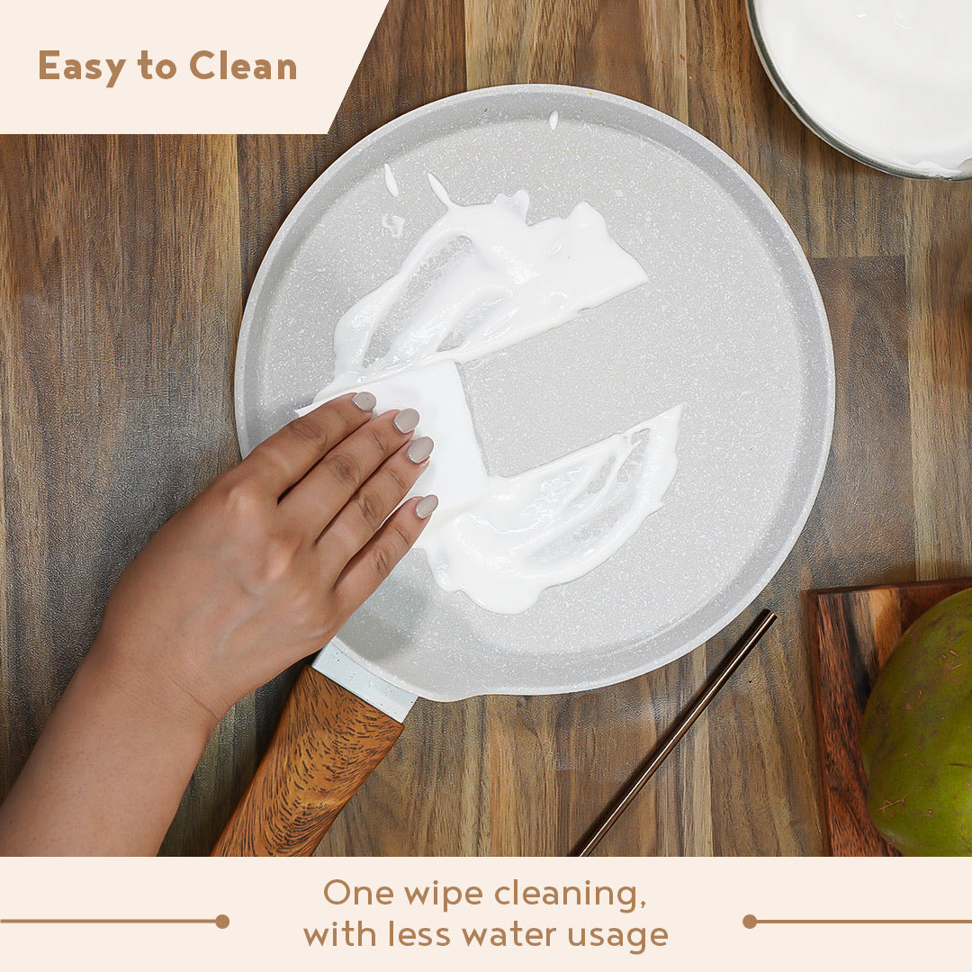 Bergner Naturally Forged Aluminum 26cm Tawa, Non-Stick Pancake Pan with Marble Coating, Comes with Non-Woven Trivet - Induction Bottom