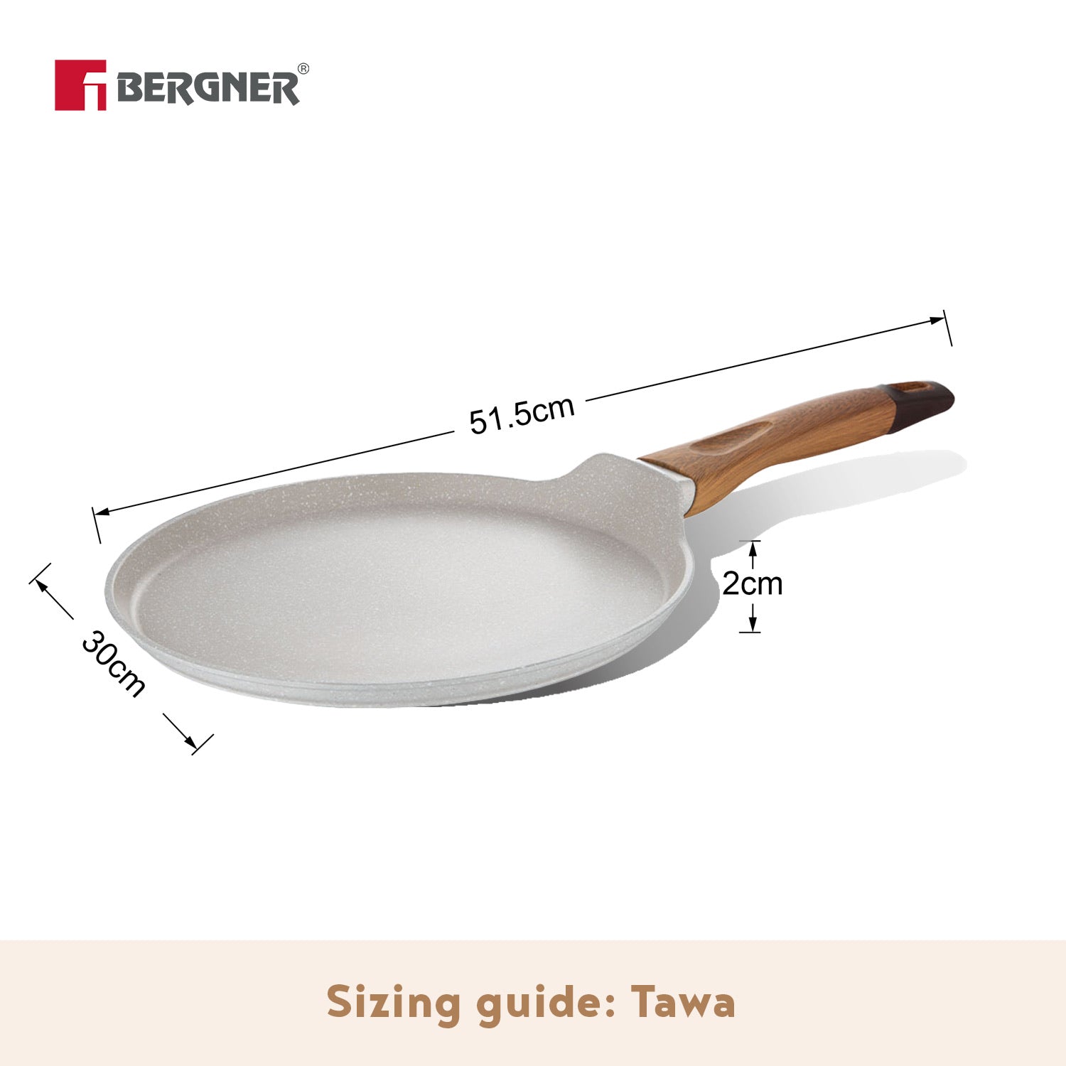 Bergner Naturally Forged Aluminum 30cm Tawa, Non-Stick Pancake Pan with Marble Coating, Comes with Non-Woven Trivet - Induction Bottom