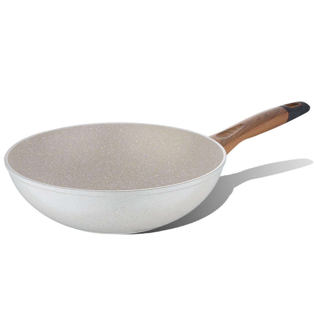 Bergner Naturally Forged Aluminum 28 cm (3.3 Liters) Wok, Non-Stick Marble Coating, Comes with Non-Woven Trivet - Induction Bottom