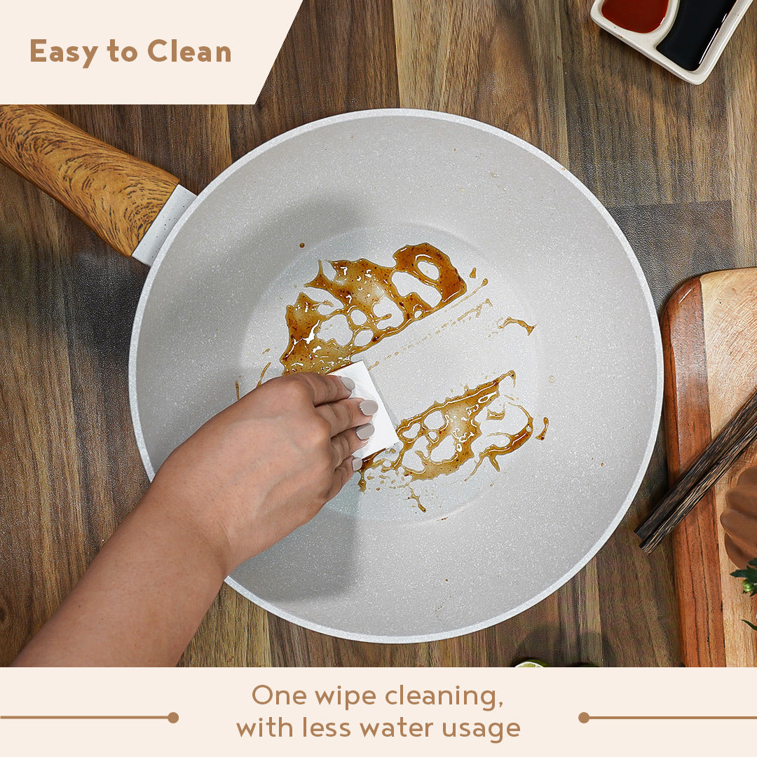 Bergner Naturally Forged Aluminum 28 cm (3.3 Liters) Wok, Non-Stick Marble Coating, Comes with Non-Woven Trivet - Induction Bottom