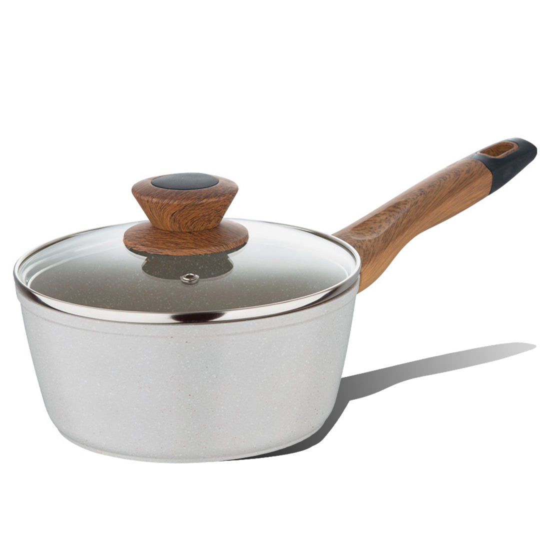 Bergner Naturally Forged Aluminum 18cm (1.7 Litres) Saucepan with Glass Lid, Non-Stick Marble Coating, Comes with Non-Woven Trivet - Induction Bottom