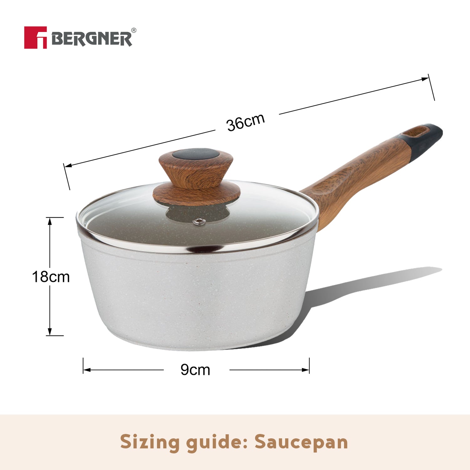 Bergner Naturally Forged Aluminum 18cm (1.7 Litres) Saucepan with Glass Lid, Non-Stick Marble Coating, Comes with Non-Woven Trivet - Induction Bottom