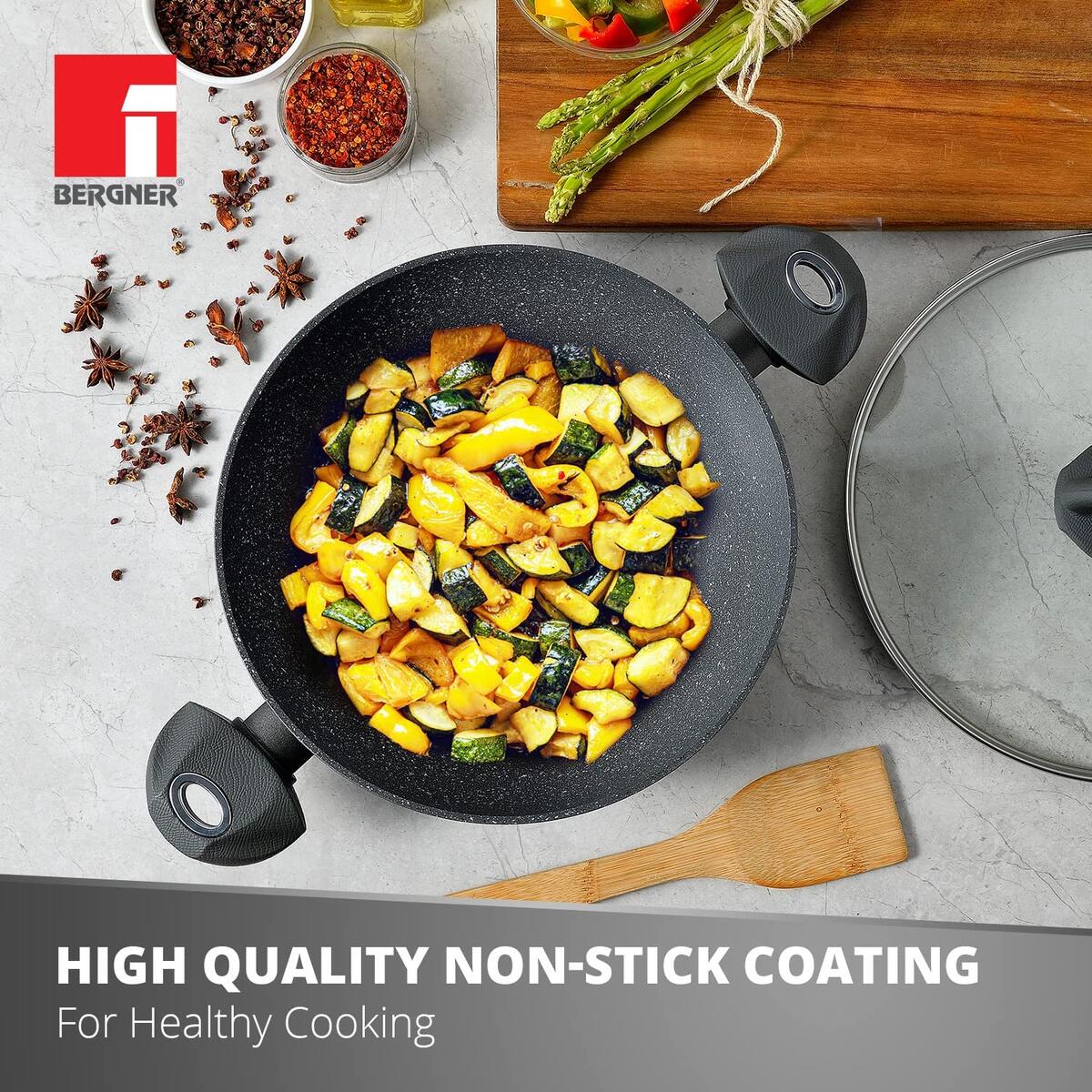 Orion Marble Non-Stick 28cm Kadai - Induction Bottom