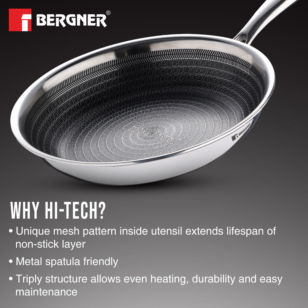 Hitech Triply Stainless Steel Non-Stick 18cm Frypan with ILag Coating - Induction Bottom