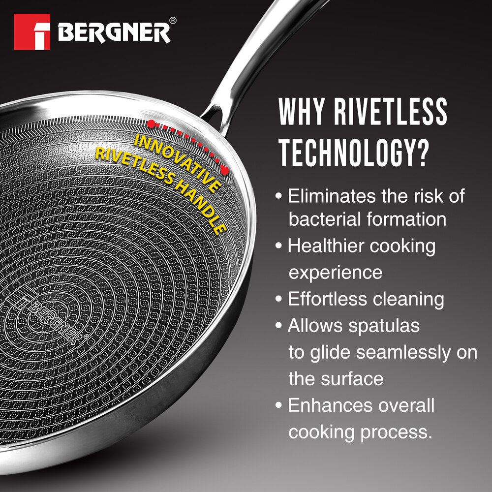 Hitech Triply Stainless Steel Non-Stick 18cm Frypan with ILag Coating - Induction Bottom