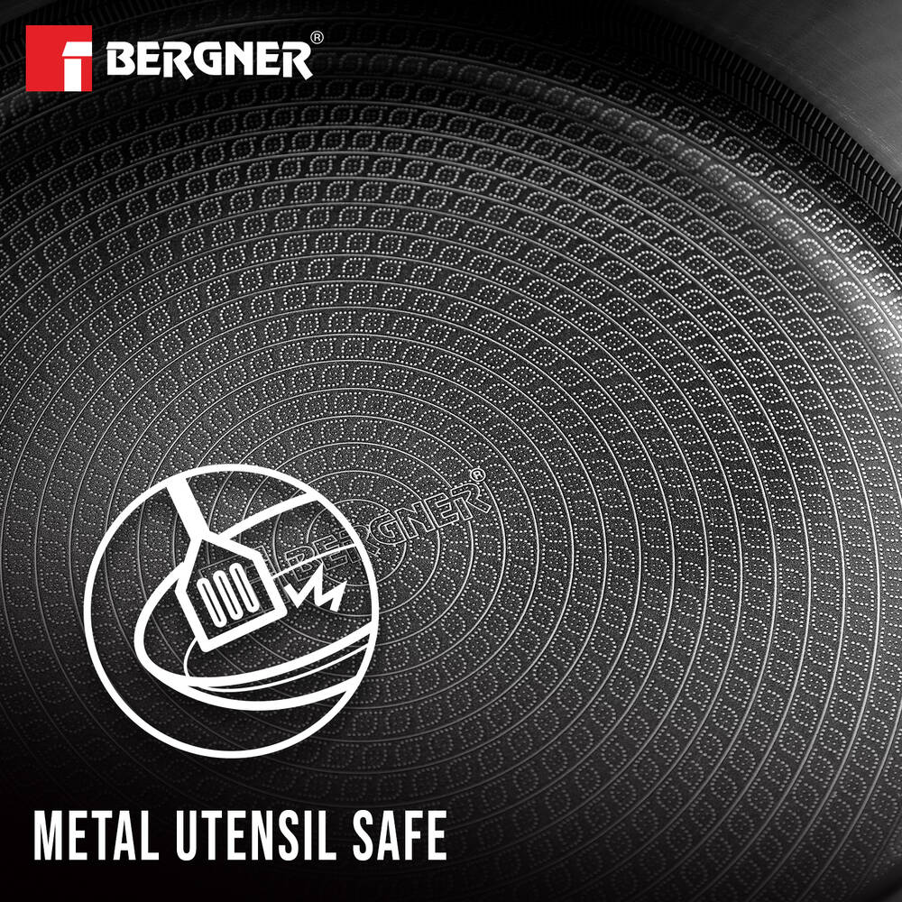 Bergner Hitech Tri-Ply Stainless Steel Non-Stick Cook & Sarve Pot with Lid 24cm (3.3 L), PFOA-free, ILag Coating - Induction Bottom
